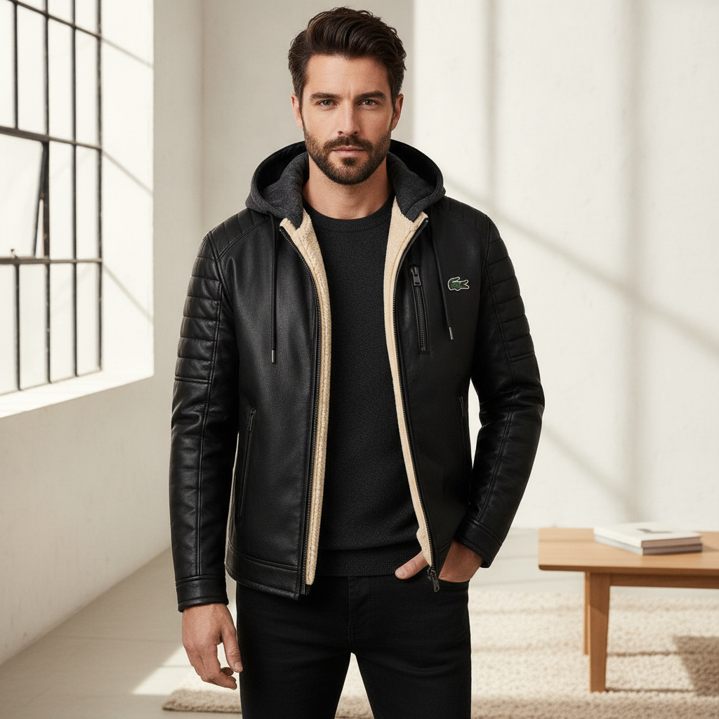 Sherpa Noir Hooded Leather Jacket