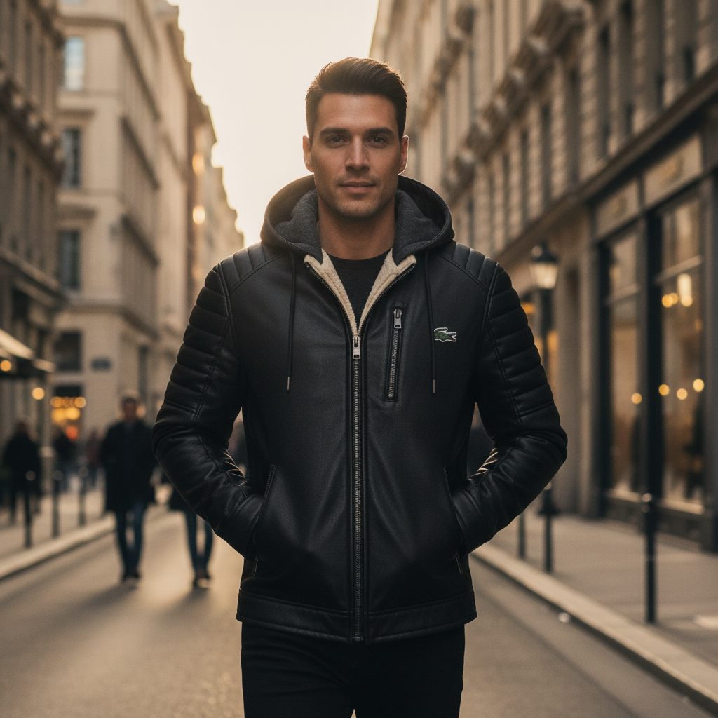 Sherpa Noir Hooded Leather Jacket